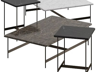 Modern Stylish Functional Tables With Marble Tabletop And Black Metal Frame Design 3d model