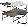 Modern Stylish Functional Tables With Marble Tabletop And Black Metal Frame Design