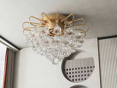Modern Gold Frame Crystal Ceiling Light With Hanging Pendants For Living Room 3d model