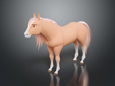 Cute Cartoon Horse Figure With Light Brown Body Long Mane And White Hooves 3d model