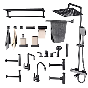 Modern bathroom hardware shower flower wine sewer combination 3d model