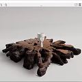 Natural Tree Root Coffee Table With Dark Brown Texture And White Ornament 3d model