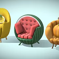 Creative Fruit Vegetable Shaped Armchairs Including Lemon Watermelon Pumpkin Designs with Yellow Green Orange Hues