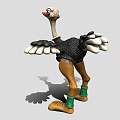 Cartoon Style Ostrich Game Movie Character With Outstretched Wings Green Wristbands Brown Legs