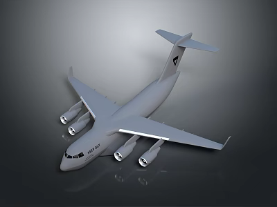 Grey Military Transport Aircraft Model With Four Engines And Large Wings 3d model