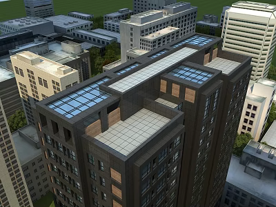 Multi Storey Industrial Factory Building With Glass Skylights On Roof In Urban Area 3d model