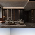 Modern Living Dining Room Interior With Sofa Coffee Table And Wooden Panel Walls