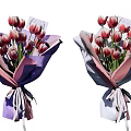 Decorative Ornament Arrangement with Pink Purple Wrapping Paper Tulips Bouquet and Ribbon Decoration