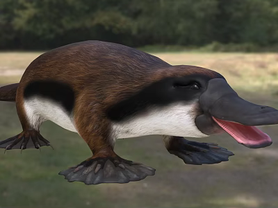 Platypus With Brown And White Body Duck Like Bill Webbed Feet Open Mouth 3d model
