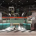 Modern Western Casual Dining Restaurant Featuring Coffee Salad Orange Geometric Decor And Checkered Bar