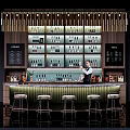 Stylish Bar Interior With Wine Racks Bottles Bartender High Stools And Decorative Lights 3d model