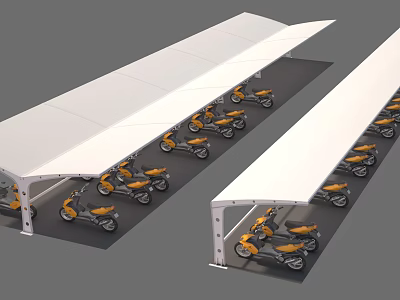 White Outdoor Motorcycle Carport Structure For Covered Parking With Yellow Scooters 3d model