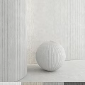 White Striped Sphere Component On Textured Wall With Vertical Lines Design 3d model