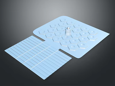 Blue Geometric Mat With Hexagonal Patterns And Rectangular Section Design Details 3d model