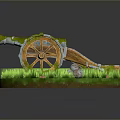 Vintage Cannon 3D Model With Rustic Wheels Green Grass And Stones