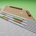 Outdoor Landscape With Wooden Platform White Railings Gray Tiled Steps Green Sections And Benches
