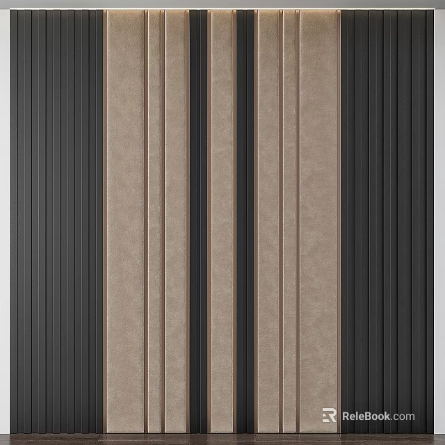 Modern Luxury Wall Decor With Vertical Brown And Black Striped Fabric Design 3d model 