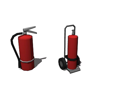 Two Red Fire Extinguishers Portable And Wheeled Safety Equipment For Emergency Use 3d model