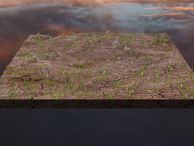 Cracked Ground With Green Sprouts Over Dark Water And Dusk Sky 3d model Cracked Ground With Green Sprouts Over Dark Water And Dusk Sky 3d model