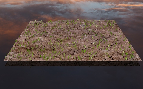 Ground Dry Land Grass Sprouting Summer Hot Crack Outdoor Sky HDR 3d model