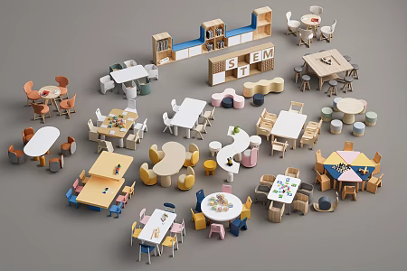 Modern Children's Tables and Chairs Children's Furniture Children's Handmade Table Cartoon Tables and Chairs Kindergarten Tables and Chairs Classroom Tables and Chairs 3d model