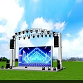 Outdoor Stage With Blue Laser Lights And Large Screen Displaying Geometric Patterns 3d model