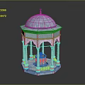 Octagonal Pavilion With Blue Textured Dome White Columns And Decorative Base 3d model