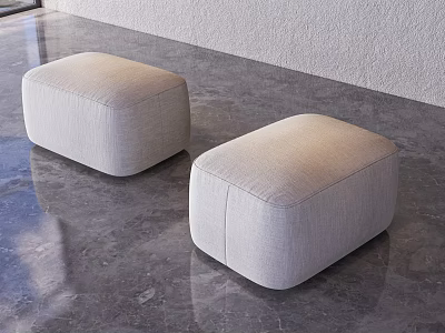 Beige Upholstered Footstools In Modern Room With Gray Floor And Light Wall 3d model