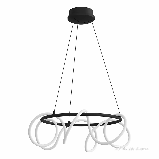 Modern Black And White Circular Ring Chandelier With Minimalist Design 3d model 