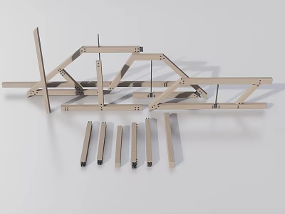 Modern Minimalist Geometric Wooden Decorative Ornament Set With Crossbeams And Vertical Sticks 3d model