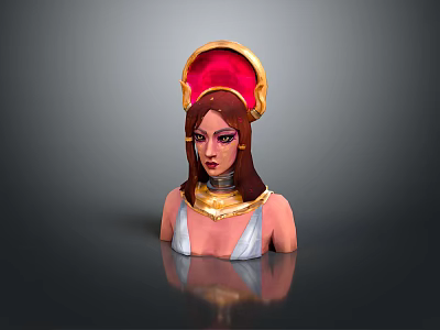 Mythical Female Character With Red Gold Headdress Golden Collar And White Attire Near Creature 3d model