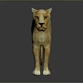 Lifelike Golden Yellow Standing Lion Statue With Realistic Details On Dark Background