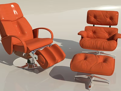 Modern Orange Leather Single Sofa with Ergonomic Design and Matching Footstool 3d model