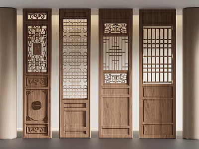 Traditional Chinese Wooden Doors With Intricate Carved Patterns And Lattice Designs 3d model