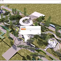 Modern Plaza Landscape With Circular Building Winding Paths Lush Greenery And Open Spaces
