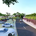 Road Facilities Design With Parking Lot Greenery Trees And Vehicles