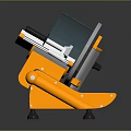 Black Orange And Blue Miter Saw With Transparent Guard And Orange Base