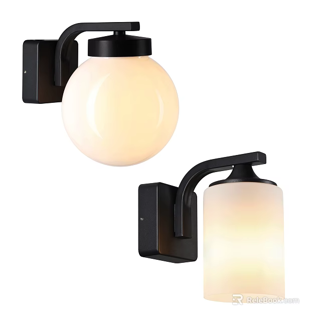 Modern Wall Lamps with Spherical and Cylindrical Glass Shades Black Frames 3d model 