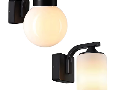 Modern Wall Lamps with Spherical and Cylindrical Glass Shades Black Frames 3d model