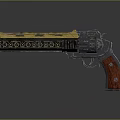 Decorative Revolver With Yellow Cylinder Metal Body And Red Wooden Grip