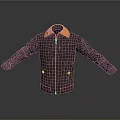 Brown Leather Jacket With Orange Collar Red Cuffs Hem And Patterned Design 3d model