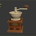 Vintage Manual Coffee Grinder With Wooden Base Metal Grinding Bowl Red Handle And Knob