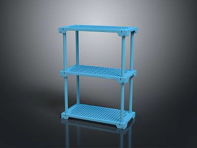 Blue Three Tiered Plastic Storage Rack With Durable Design For Home Organization 3d model