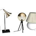 Modern Table Lamps With Curved Arm Wooden Base Cone Shade Tripod Stand And Spherical Design