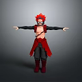 3D Character With Red Spiky Hair Black Long Sleeves Red Vest Black Pants And Boots