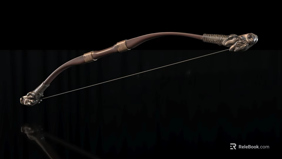 Ornate Handcrafted Wooden Bow With Metal Accents And Decorative Carvings 3d model 