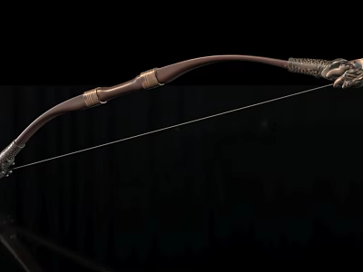 Ornate Handcrafted Wooden Bow With Metal Accents And Decorative Carvings 3d model