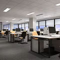 Modern Office Reception Area With Marble Countertop Pendant Lights And Yellow Chair