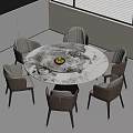 Modern Round Dining Table Set With Marble Tabletop And Comfortable Chairs 3d model