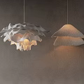 Modern White Pendant Lights With Layered Petal And Pleated Fan Design For Interior Decoration